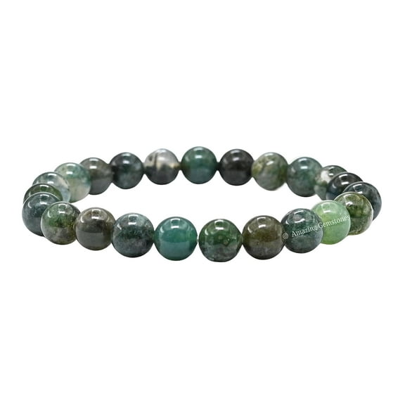 Moss Agate Bracelet - 8mm Beaded Stretch Bracelet and Healing Stones