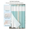 thumbnail image 2 of No Hook Cloth Fabric Shower Curtain with Snap in Liner, Aqua Beige Striped Waterproof Shower Curtains Set with See Through Top Window, Modern Farmhouse Retro Lines Bath Curtains Shower 66"x72", 2 of 6