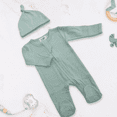 thumbnail image 2 of Organic Cotton Long Sleeved Footie Bodysuits with Beanies - Soft and Sustainable Baby Clothing Sets for a Cozy and Cute Look - Sage, 2 of 8