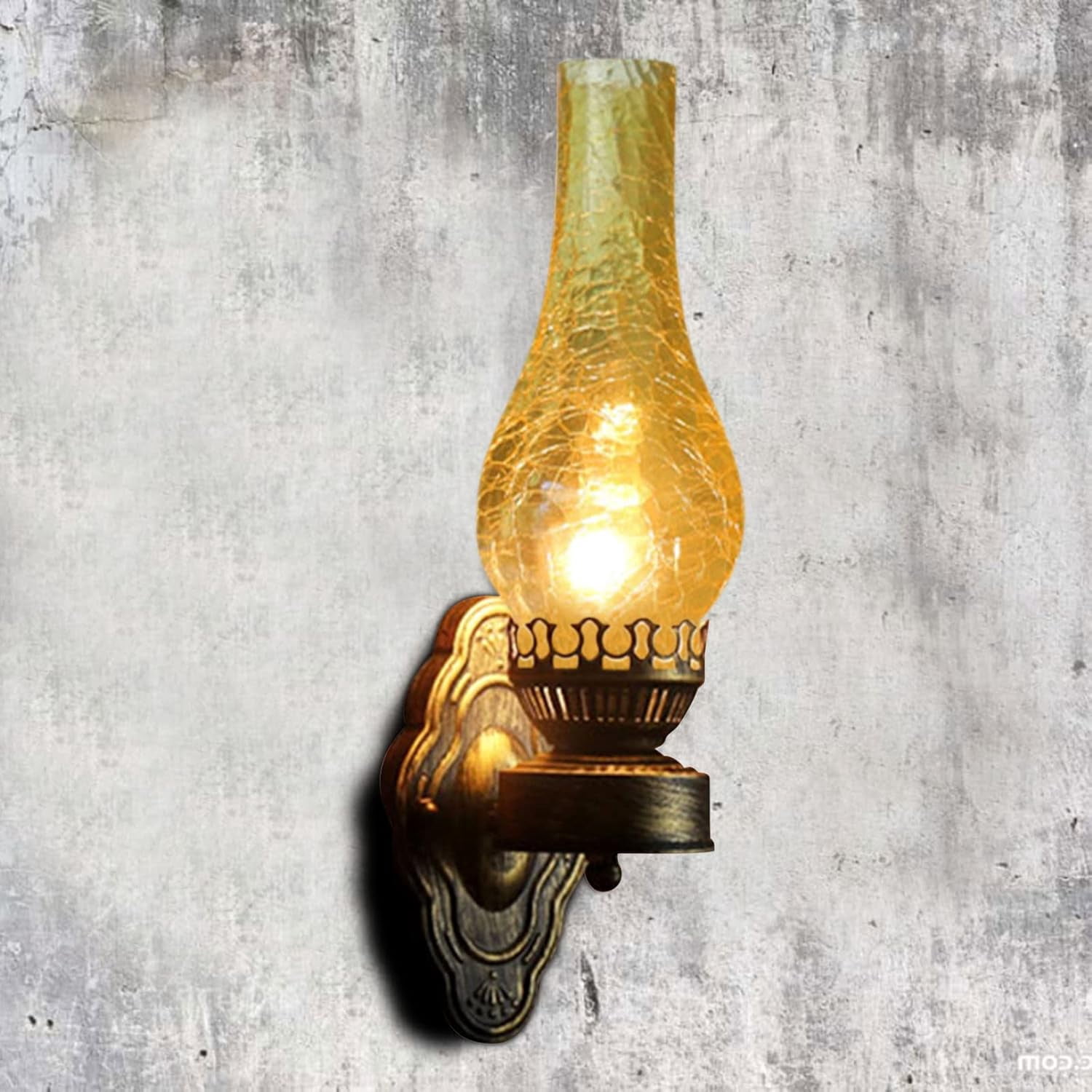 Vintage Wall Light 16.5x4.7in Bronze Tawny Retro Sconce with Crackle-Style Glass Shade & Crown Base