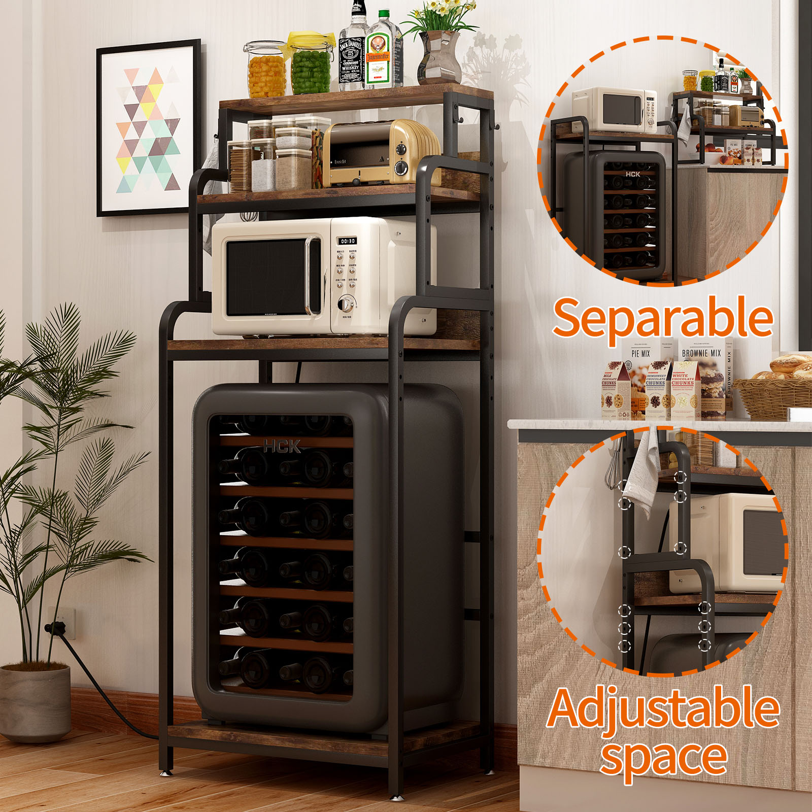 CQSXDA Vintage 4-Tier Mini Fridge Stand in Brown for Storage and Organization - Microwave Oven Stand for Home Office Use
