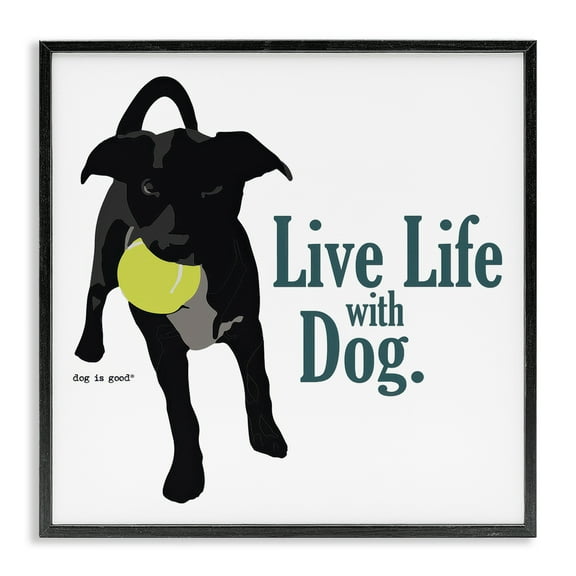 Stupell Industries Live Life with Dog Animals Painting Black Framed Art Print Wall Art, 12 x 12