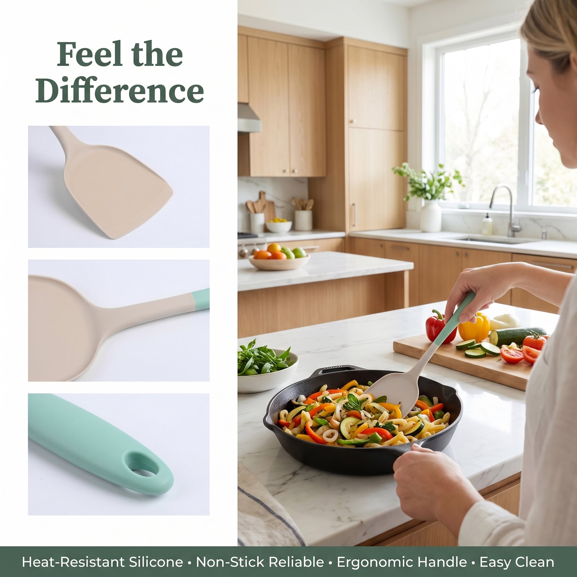 Unique Bargains Kitchen Utensils Heat-Resistant Safe Spatula for Frying Green 12.8x3.9 in