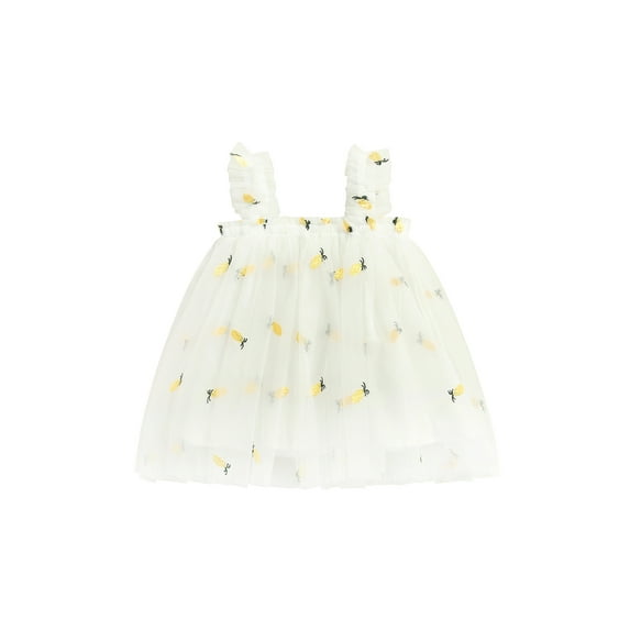 Qmyliery Toddler Kids Girls Princess Dress Daisy/Fruit Embroidery Sleeveless Sling Dress Summer Casual Mesh Tulle Fluffy Dress