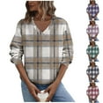 thumbnail image 7 of qucoqpe Plus Size Fleece Plaid Sweatshirt for Women Casual V Neck Long Sleeve Shirts Womens Fall Winter Pullover Tops, 7 of 7