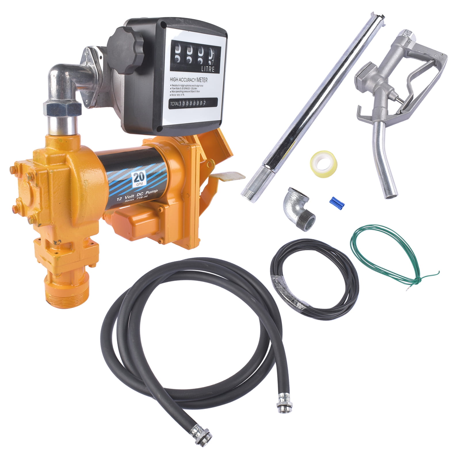GELUOXI 20GPM 12V Fuel Transfer Pump w/ Manual Nozzle + Flow Meter for Diesel Gas Gasoline Kerosene