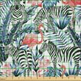 thumbnail image 2 of Ambesonne Watercolor Fabric by the Yard Microfiber, Flamingo with Zebra, 3 Yards, Blue Black Coral, 2 of 2