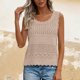 thumbnail image 4 of Camisola Beige Tops para las Mujeres Encaje Punto sin Mangas con Nervaduras Relajado Ajuste, Tela Abierta Sólida, Escote Escarpado / Doblado, 4 of 8