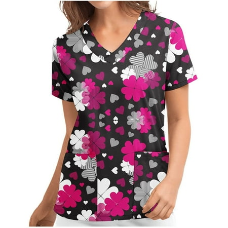 

Nurse Uniforms For Women Trendy Animals Graphic Short Sleeve V Neck T Shirts Scrub Tops Working Uniforms With Pockets