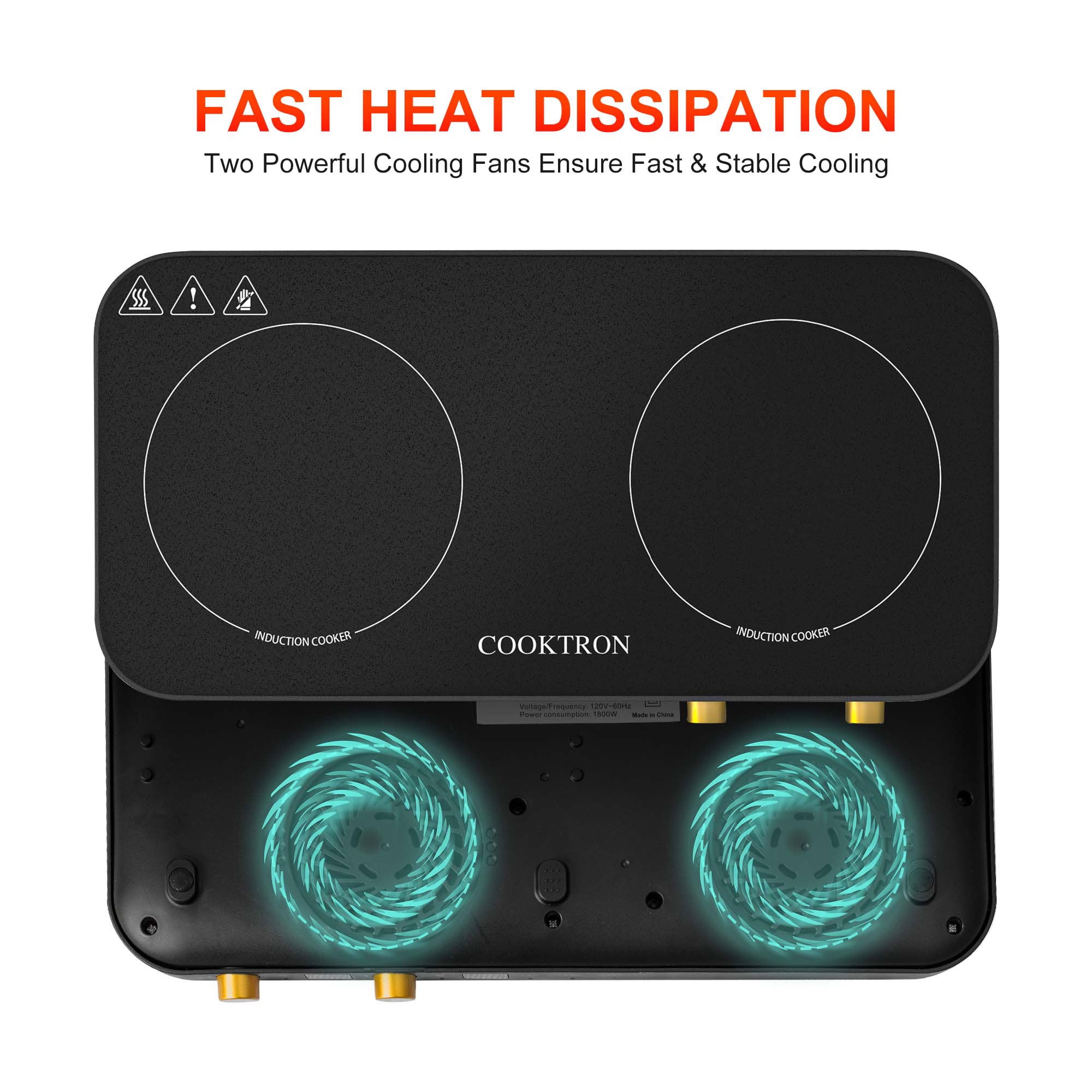 COOKTRON Portable Induction Cooktop 2 Burner with Removable Iron Cast  Griddle Pan Non-stick, 1800W Double Induction Cooktop - AliExpress