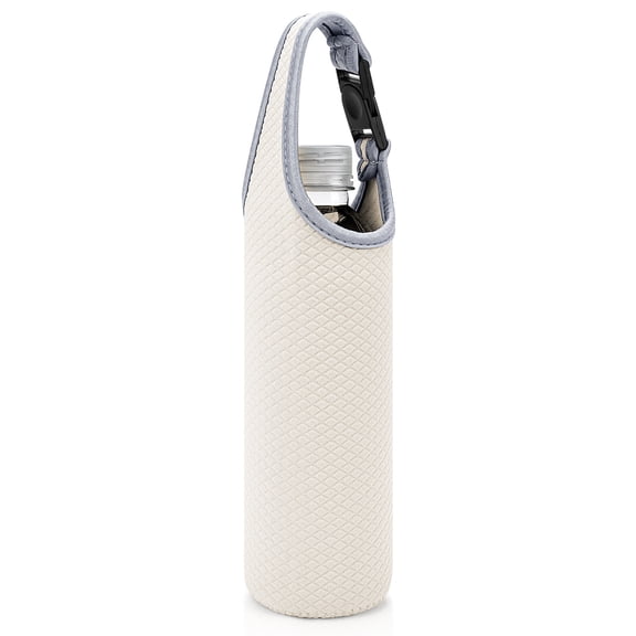 Linkidea Plastic Bottled Water Sleeve with Carry Strap Compatible with 16.9/20 Fl Oz Lifewtr, Smartwater, Portable Disposable Water Bottle Cover Holder for Outdoor, Off White