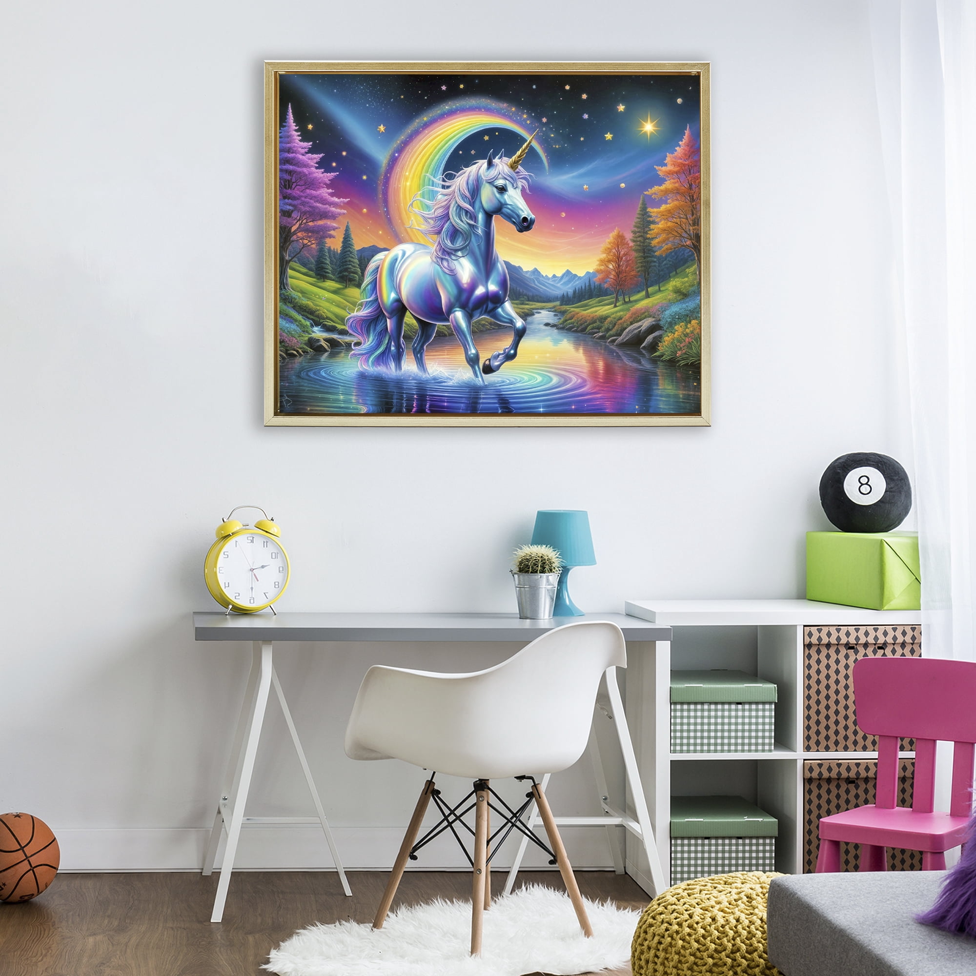 Stupell Industries Rainbow Prism Unicorn Gold Framed Floater Canvas Wall Art, design by Tabz Jones