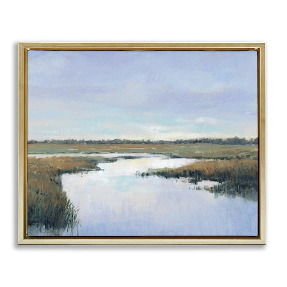 Stupell Industries Rustic Lodge Rural River Horizon Landscape Gold Floating Frame Canvas Art, 31 x 25, by Tim O'Toole