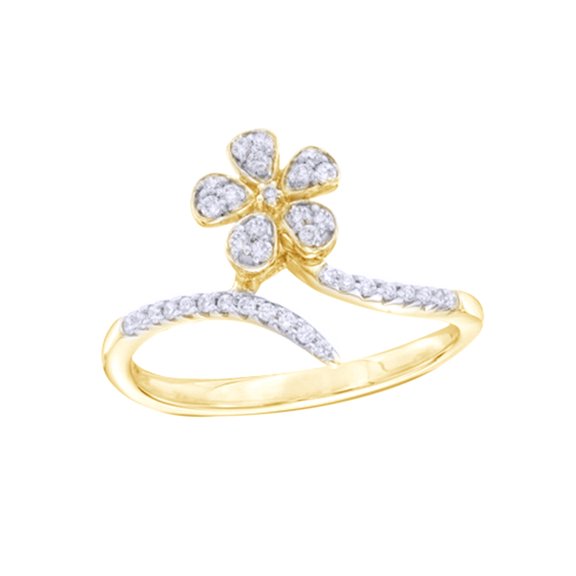 Round Cut White Natural Diamond Flower Bypass Ring in 10k Yellow Gold (0.2 Cttw)