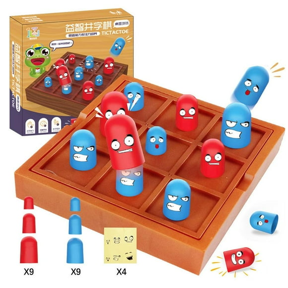 chess storage bottom box + chessboard + 18 chess pieces + 4 stickers Cross-border single noble chess three consecutive XO nesting doll tic-tac-toe chess Huarongdao educational board game toys