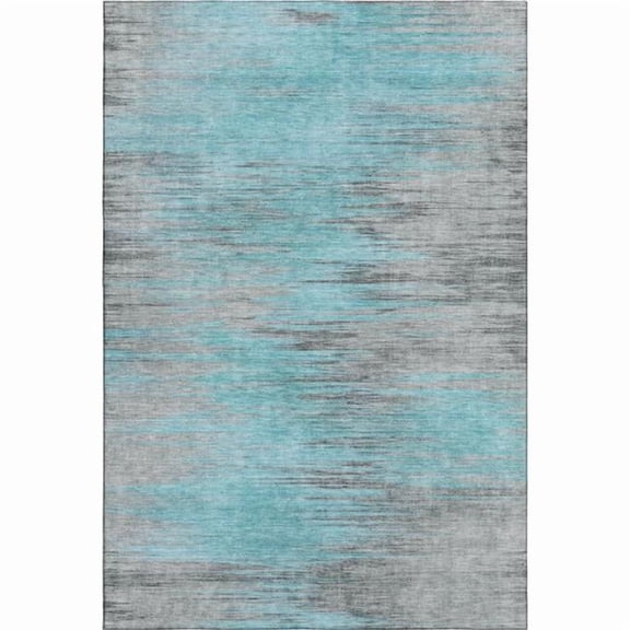 HomeRoots 665541 8 x 10 ft. Teal & Gray Abstract Transitional Washable Machine Made Rectangle Area Rug with UV Protection