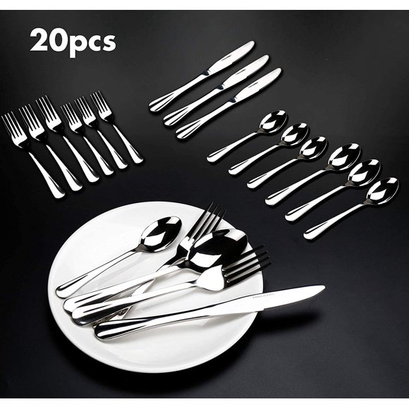 Ensemble de Coutellerie, Ensemble de Couverts en Acier Inoxydable 20 Pcs Elegant Life, Ensembles de Couverts Polis Miroir
