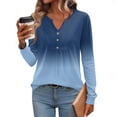 thumbnail image 4 of Kixjoy Long Sleeve Tops for Women V Neck Oversized Button Down Shirts Casual Winter Lightweight Tunic Top Fashion Work Gradient Women Clothing, Blue S, 4 of 4