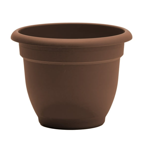 Bloem Ariana 12" Chocolate Round Self-Watering Resin Planter Pot - Rolled Rim Indoor and Outdoor Gardening Planter