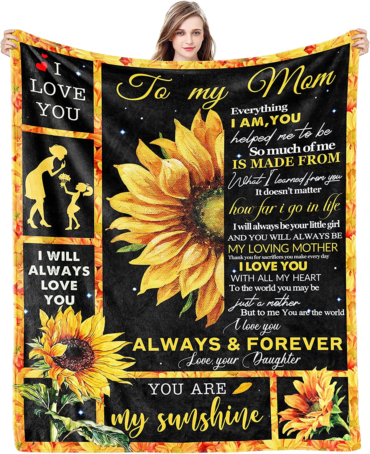 Mom Blanket Gifts for Mom from Daughter Sunflower Blanket to Mom