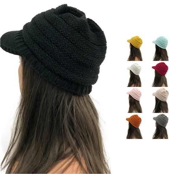 LiuXxxx Stitching Peaked Baseball Caps for Women Solid Knit Outdoor Hats with Structured Brim Black
