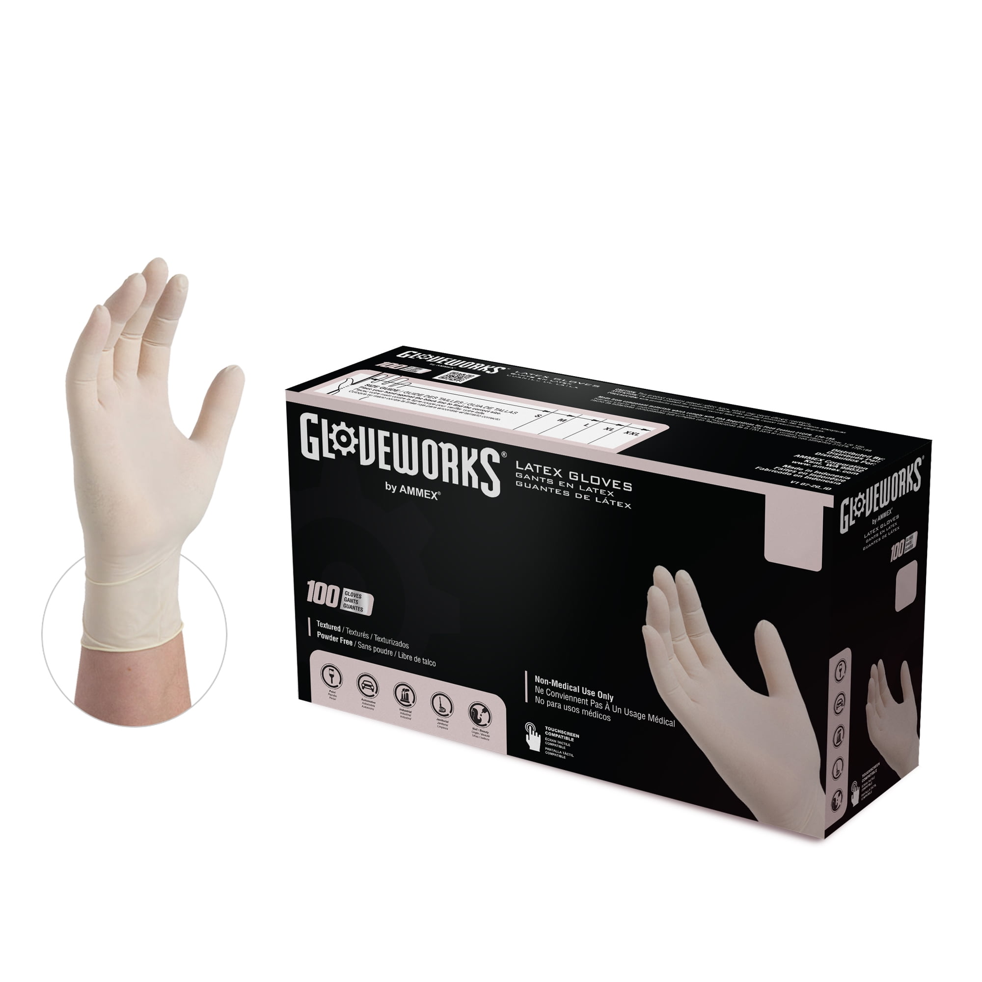 GLOVEWORKS Ivory Latex Industrial Disposable Gloves 4 Mil XSmall, 100