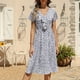thumbnail image 5 of Vestido de manga corta de playa boho floral de gasa con cuello en V casual para mujer Fridja yut2988, 5 of 8