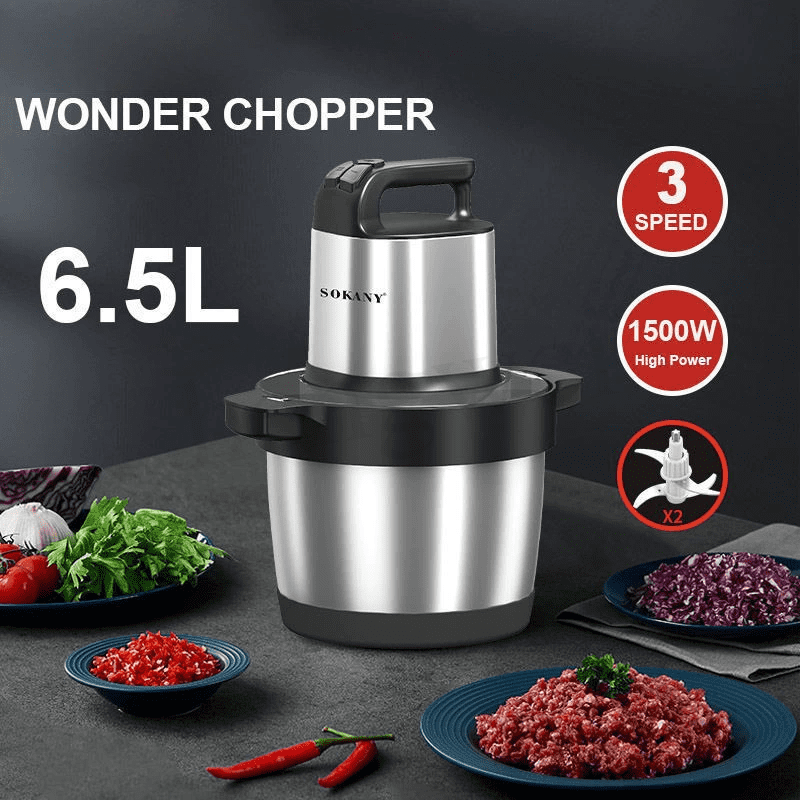 TOPCHANCES 6.5L Electric Food Chopper, Electric Meat Grinder, 1500W Stainless Steel Food Processor with Large Capacity Bowl