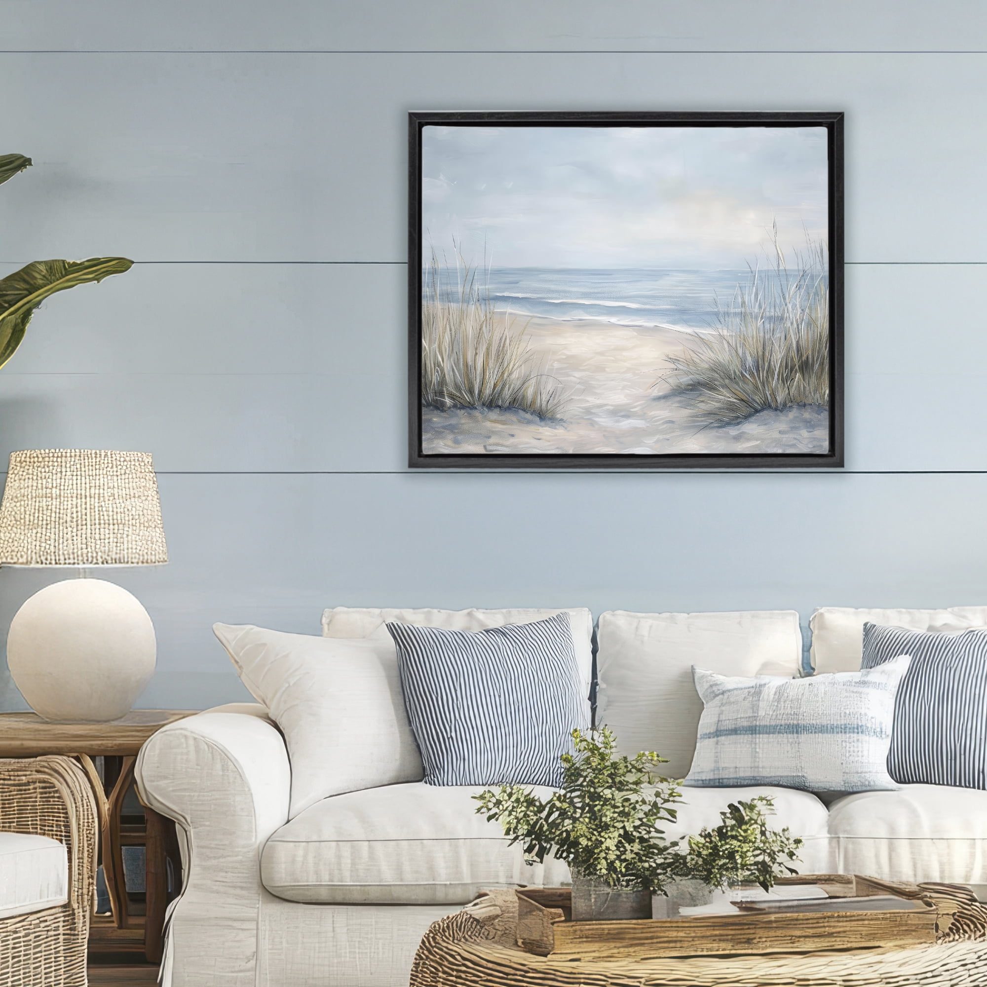 Stupell Industries To The Beach Tranquil Landscape Black Framed Floater Canvas Wall Art, design by Petal Prints Design