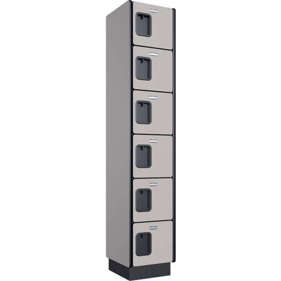 Global Industrial 413341 6-Tier 6 Door Wood Locker, Gray - 12 x 15 x 72 in.- Assembled