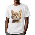 thumbnail image 6 of Cat in Glasses Men's T Shirts Cute Kitten T-Shirt for Men Crew Neck Tees Cotton Tops, White, 2XL, 6 of 7