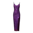 thumbnail image 4 of Babysbule Women's Dress Women Deep V Sequins Wrap Ruched Sleeveless Nightclub Party Dress, 4 of 9