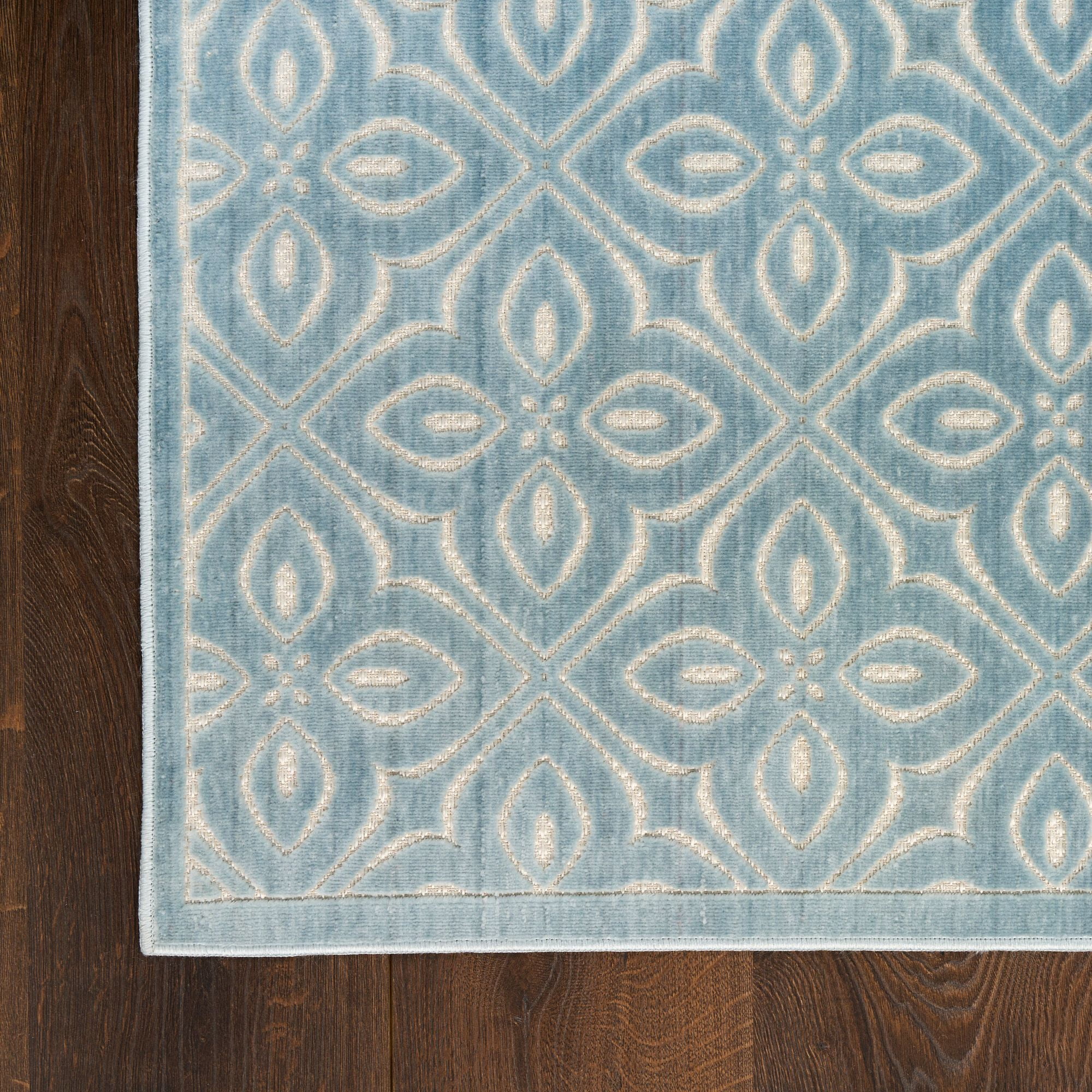 Nourison Washable Charm 2' x 6' Blue Ivory Contemporary Indoor Rug