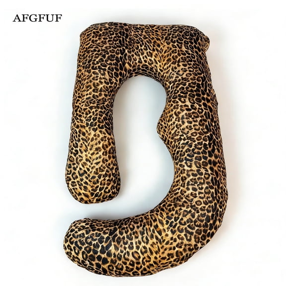AFGFUF J-Shaped Pregnancy Pillow, 65" x 16" x 8" Full Body Maternity Support Pillow, Leopard Print with Heart Pattern
