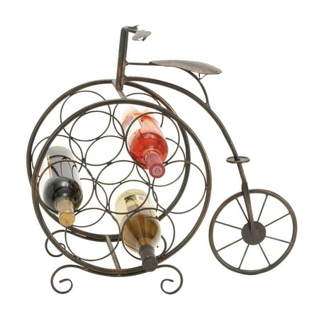 Decmode Eclectic 19 Inch Iron Penny Farthing Bicycle Seven-Bottle Wine Rack, Brown