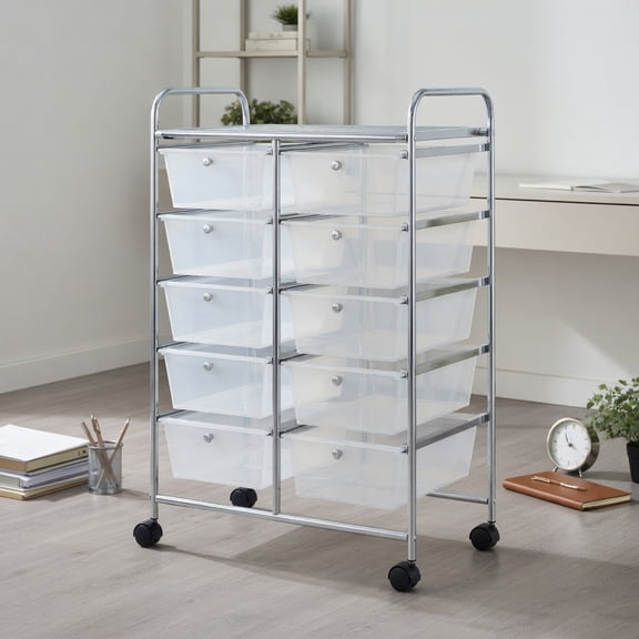 Resenkos Filing Cabinet Office Drawers, Office Storage Cabinet,10-Drawer Rolling Storage Cart-Transparent