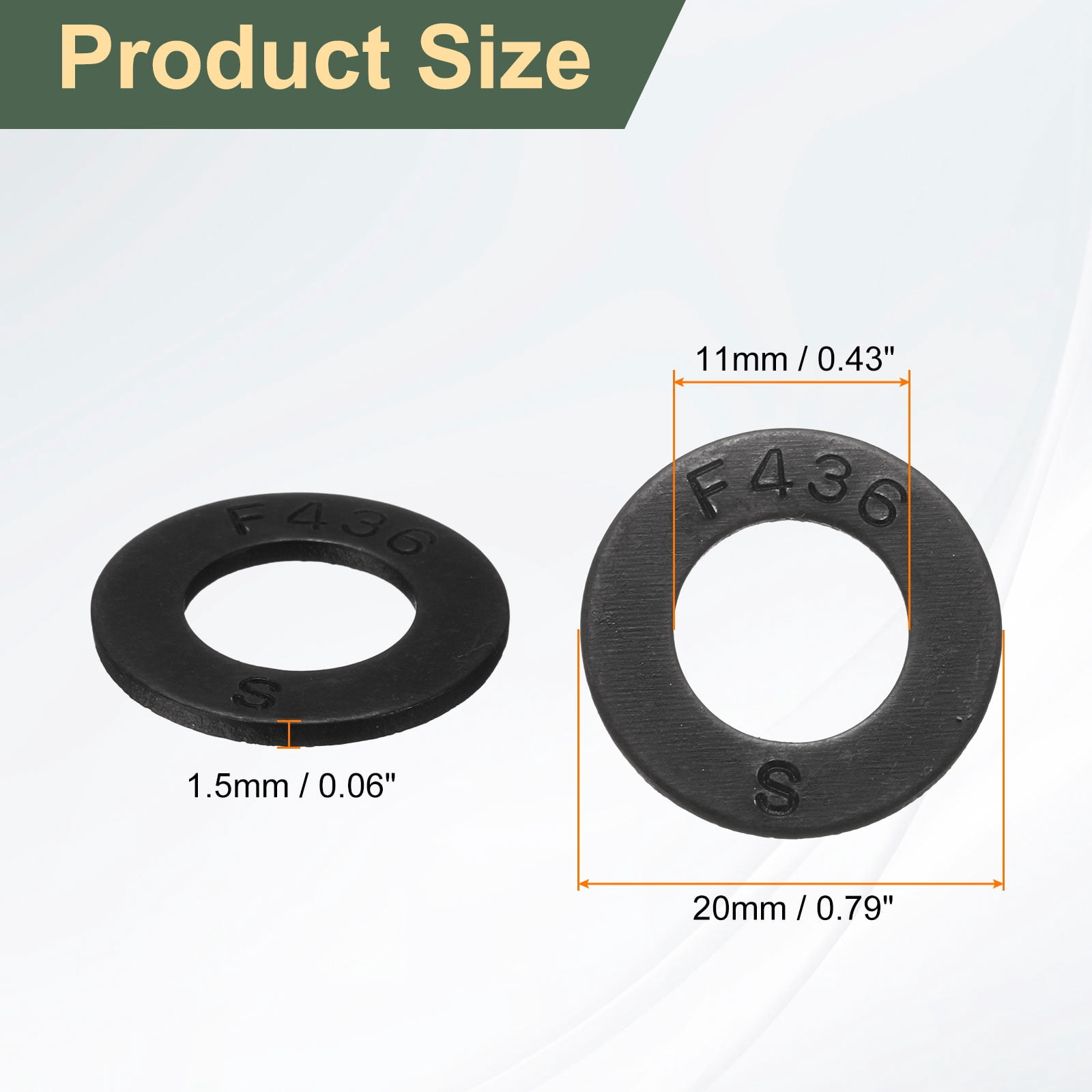 200 Pcs 3/8" Black Flat Washers, 20mm Outer Diameter, 45 Steel Metal Washer for Screws and Bolts