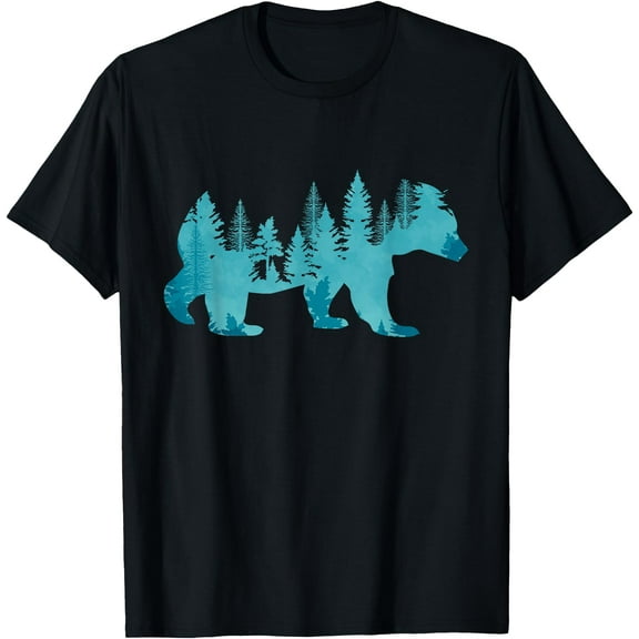 Nature Forest Mountains Trees Wildlife Animal Brown Bear Unisex T-Shirt for Men Women Kids Toddler