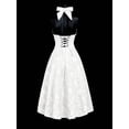 thumbnail image 2 of White Halter Neck Deep V-Neck Backless Bowknot Floral Jacquard Fit & Flare Dress, 2 of 8