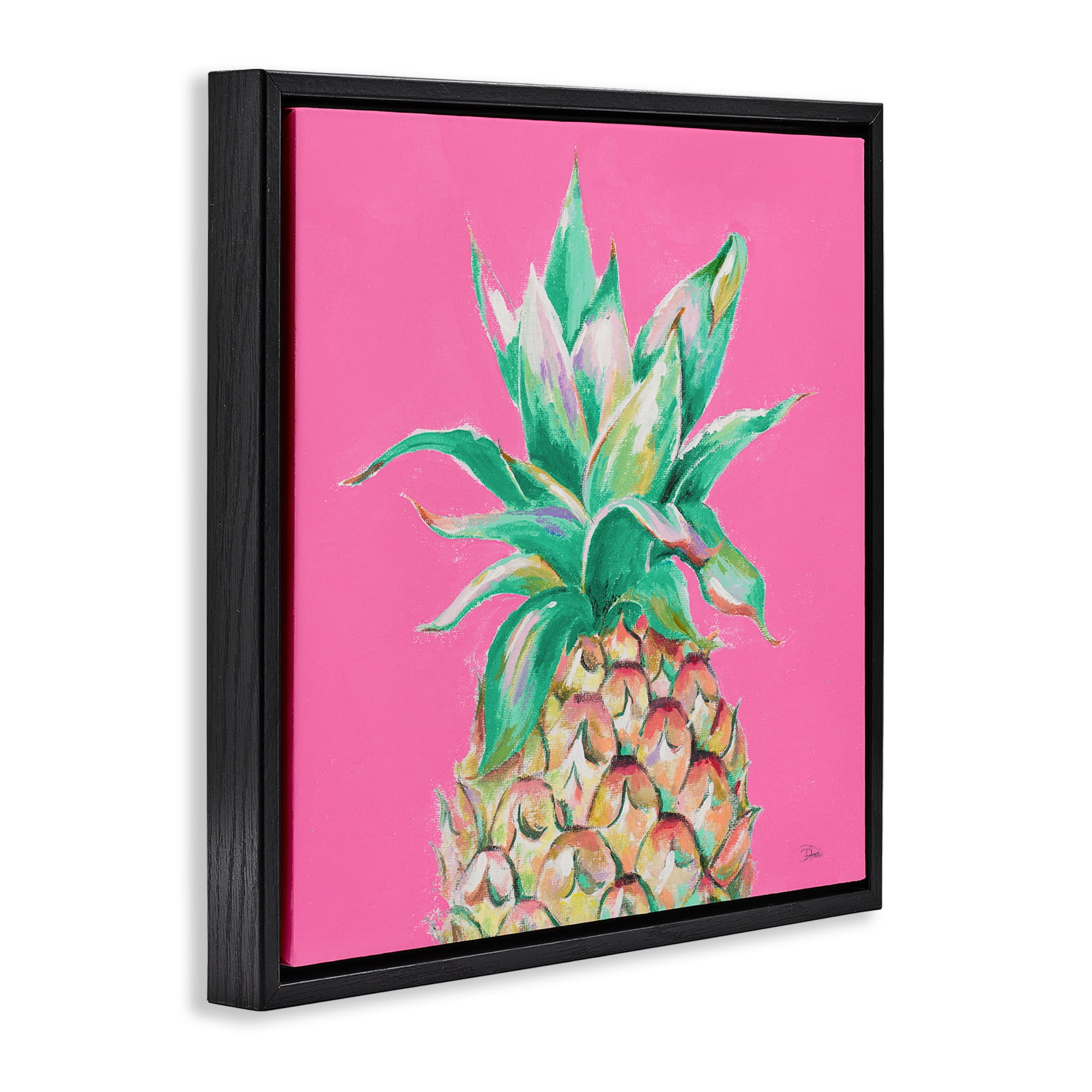 Stupell Industries Pineapple on Pink Food & Beverage Painting Black Floater Framed Canvas Art Print Wall Art, 18 x 18