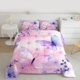 thumbnail image 2 of Homewish Kawaii Cartoon Butterfly Queen Comforter Set, Pink Plum Watercolor Bedding Sets, Flower Leaf Plant Reversible Bedding Comforter Set, Microfiber Bedroom Decor, 3pcs, 2 of 8