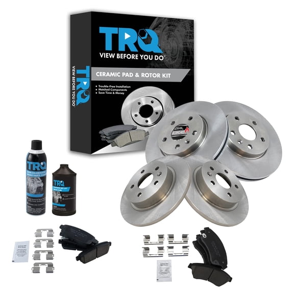 TRQ Front & Rear Premium Posi Ceramic Disc Brake Pad & Rotor Kit w/Chemicals BKA17761