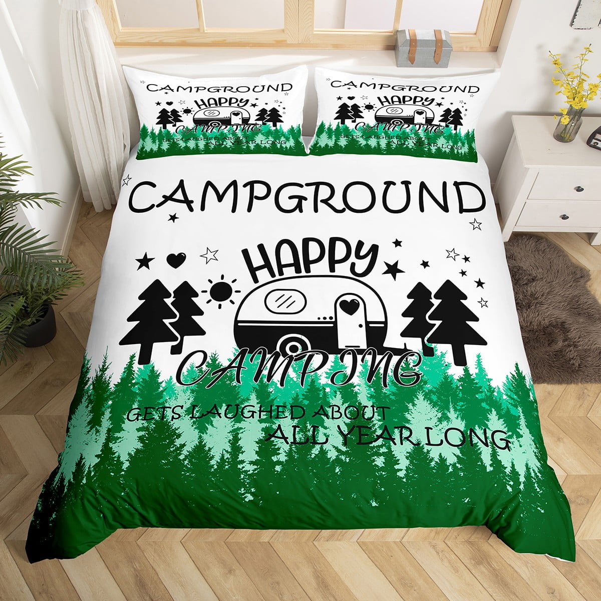 YST Happy Camping Bedding Set Full for Family Boys Girls Camper Duvet