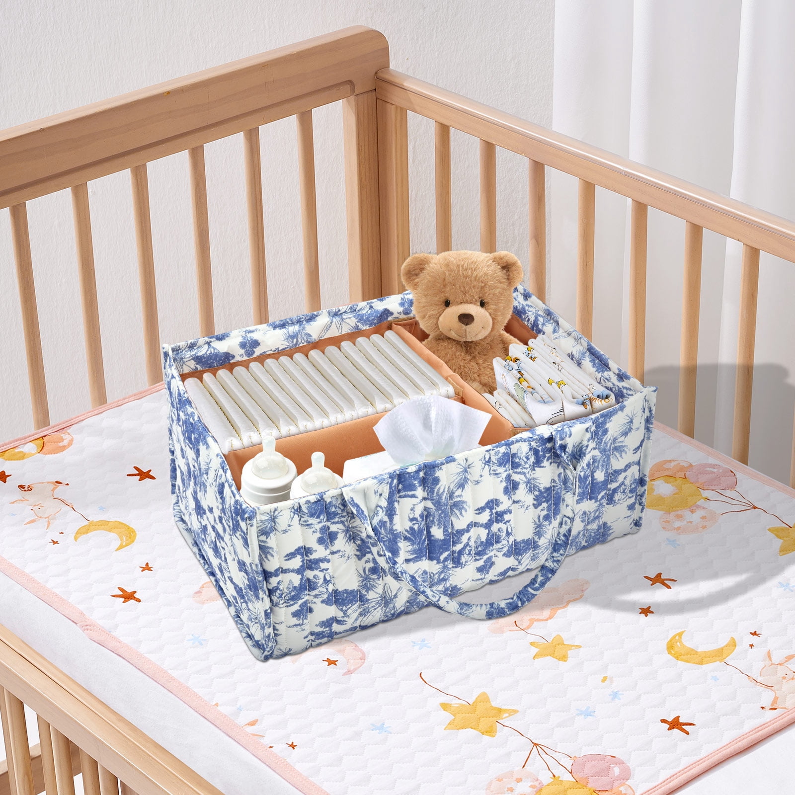 Ikoopy Baby Diaper Caddy Organizer Nursery Storage Bin Basket with Handle Portable Diaper Organizer Suitable for Indoor Outdoor
