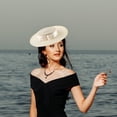 thumbnail image 6 of Hsqqdc Champagne Gold Wide Brim Church Hat with Bow, Elegant Derby Fascinator Hat, 6 of 7