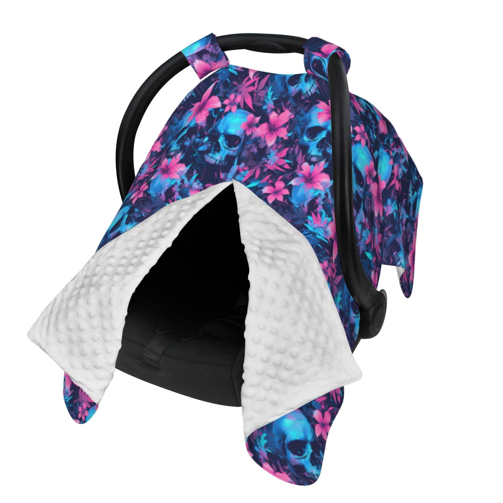 Naloa Blue Skull Flower Baby Car Seat Cover, Breathable Baby Carrier Cover, Multiuse Baby Carrier Cover & Nursing Breastfeeding Cover