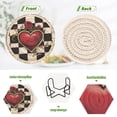 thumbnail image 4 of Haosy Set of 6 Drink Woven Coaster with Holder Heat Resistant Non-Slip Bar Coasters 4 Inches Valentines Heart Rose Checkerboard, 4 of 7