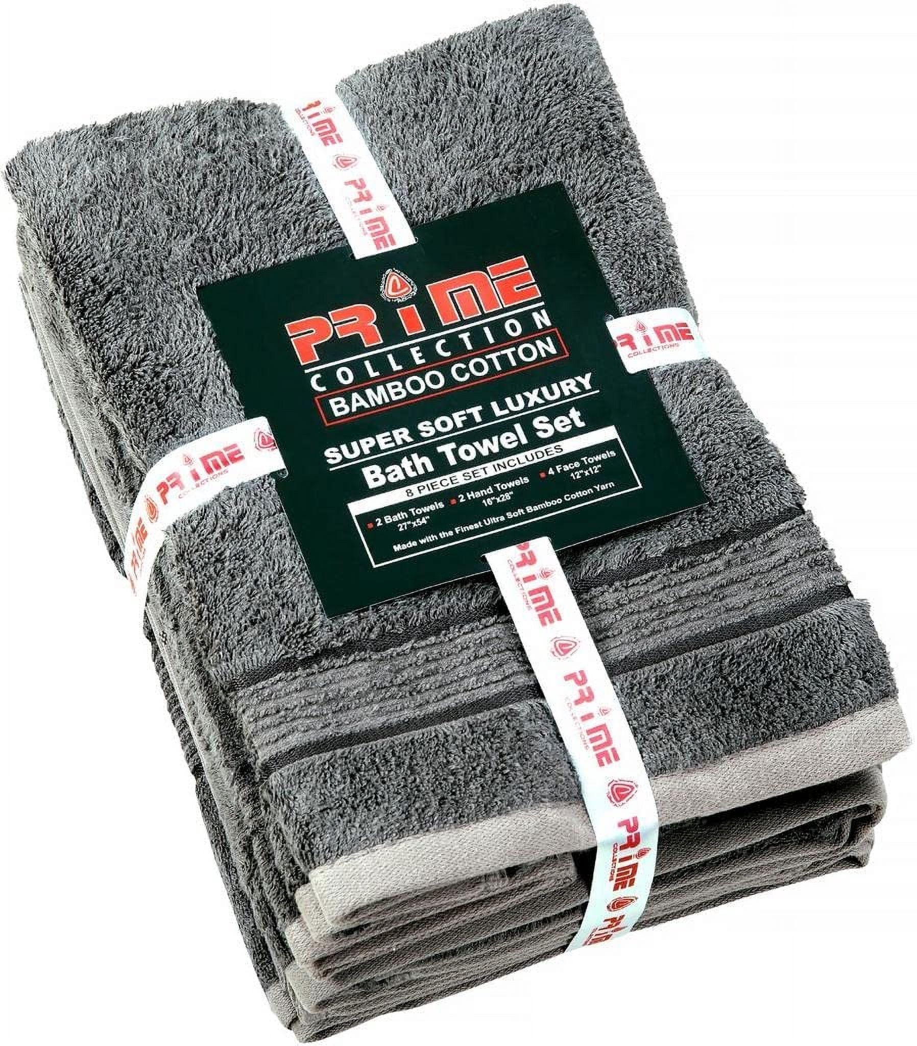 Prime Collections Ultra Soft Luxury Bamboo Cotton Bath Towel Set 8 Piece Towels 600 GSM 2 Bath Towels 2 Hand Towels and 4 Washcloths