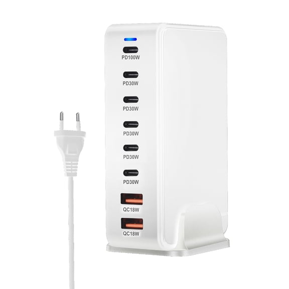 286W 8-Port Desktop Charging Adapter Fast Charging Dock Base with 6 Type C and 2 USB for Laptops, Phones, Tablets