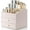 3 layers-Apricot White, variant on Makeup Organizer Countertop,Large Vanity Organizer PU Leather Make up Storage with 4 Drawers Perfume Organizers Cosmetic Display Case for Lipstick,Brushes,Bedroom-Beige